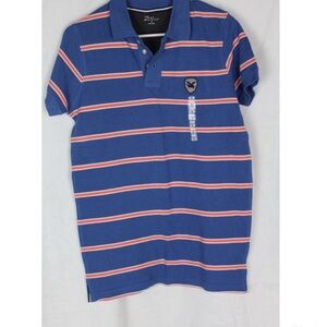 PBX Basics Boys Polo Shirt SZ Small, Blue Striped Short Sleeve, 100% Cotton